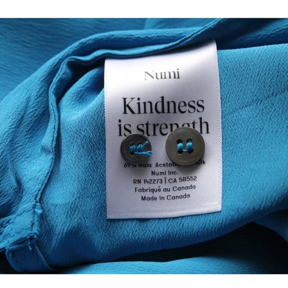 Numi The Simone Button-Up Blouse / Medium / Azur Blue Silk Blend Long Sleeves - Picture 8 of 8